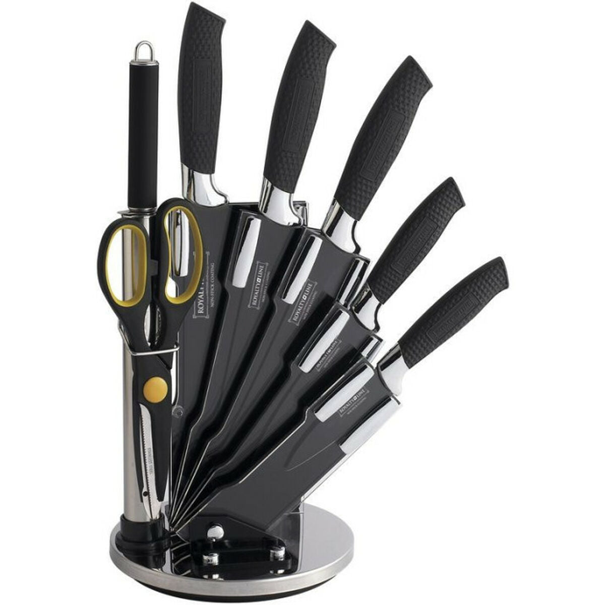 Set of Kitchen Knives and Stand Royalty Line Black 15 x 15 x 35 cm