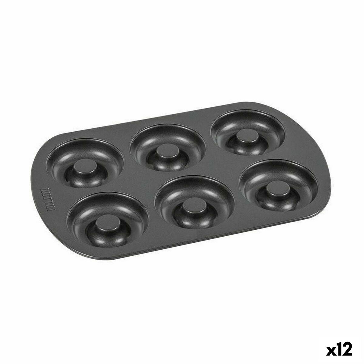 Oven Mould Quttin Doughnuts Carbon steel Black 32 x 21 x 2,3 cm (12 Units)