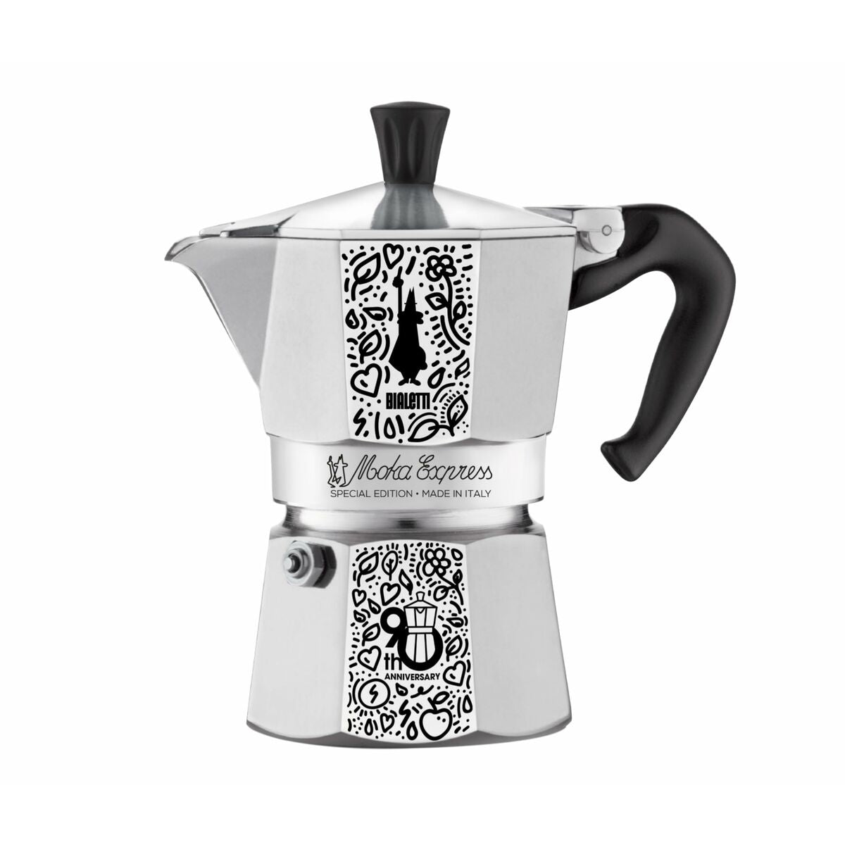 Italian Coffee Pot Bialetti Moka Express Black Aluminium Plastic 3 Cups