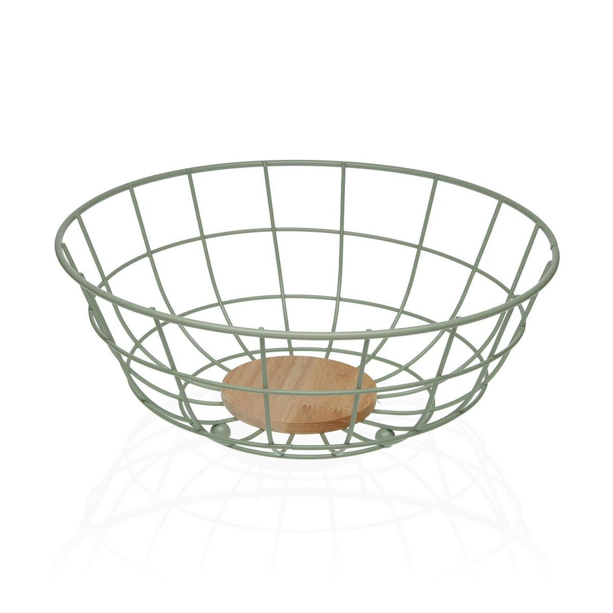 Fruit Bowl Versa Green 28 x 12 x 28 cm Wood Rubber wood Steel Iron