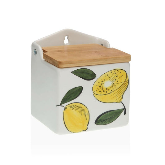 Salt Shaker with Lid Versa Ceramic Bamboo Dolomite Lemon 10 x 12,5 x 11 cm