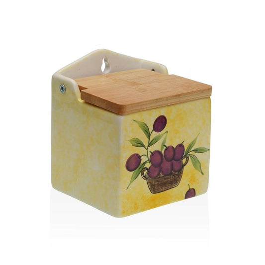 Salt Shaker with Lid Versa Ceramic Bamboo Dolomite Olive 10 x 12,5 x 11 cm