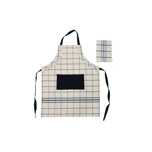 Apron with Pocket DKD Home Decor 70 x 1 x 85 cm Black Beige Blue Cotton