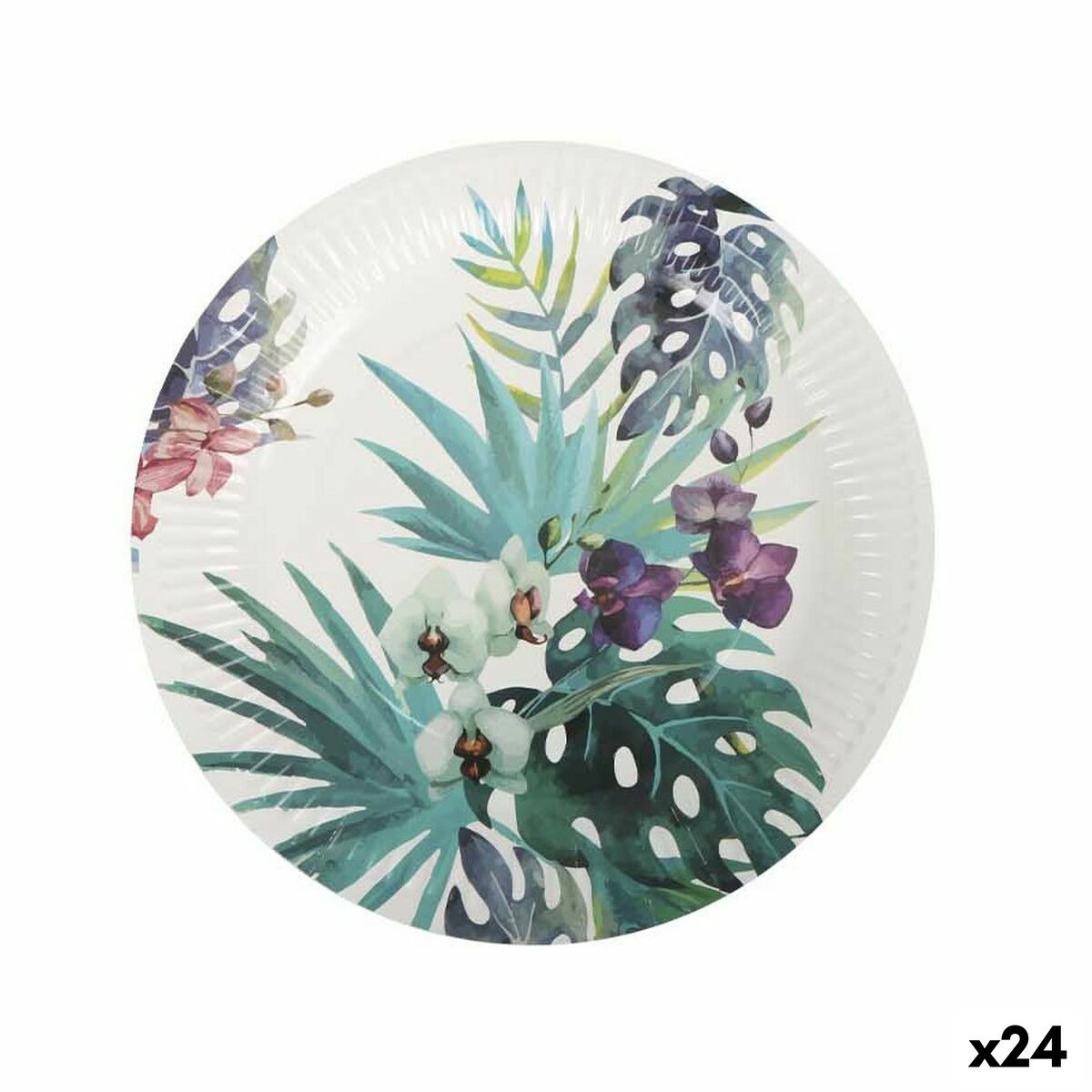 Plate set Algon Disposable Cardboard Tropical 3 Pieces 28 cm (24 Units)