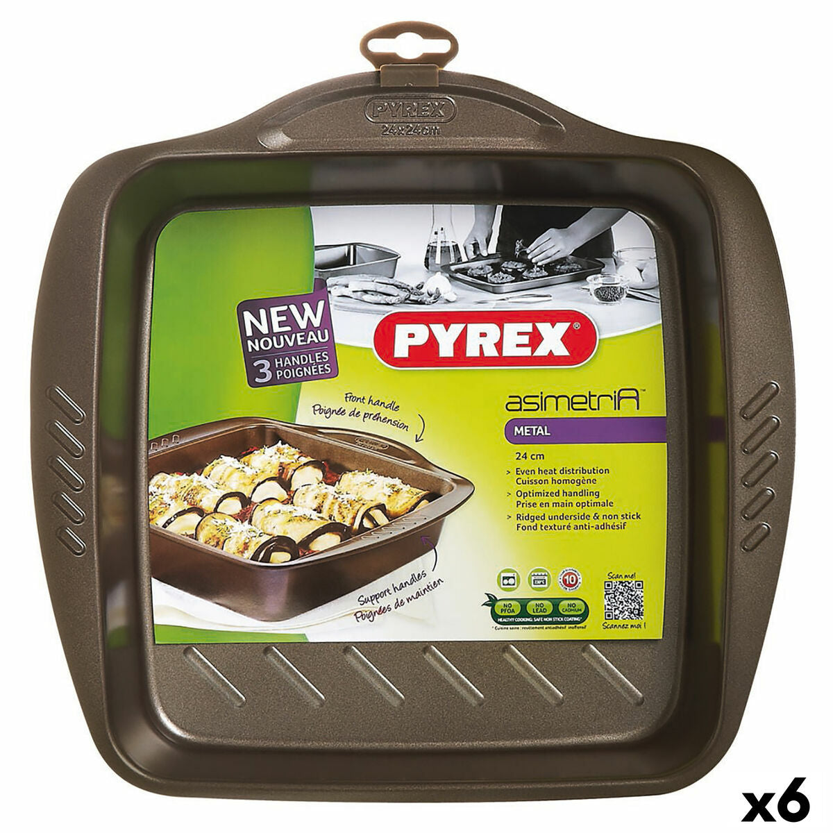 Oven Mould Pyrex Asimetria Squared Black Metal 24 x 24 cm (6 Units)