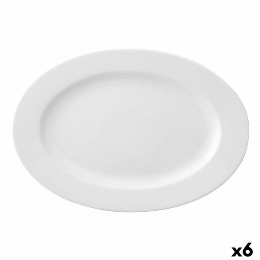 Flat plate Ariane Prime Oval Ceramic White (38 x 25 cm) (6 Units)