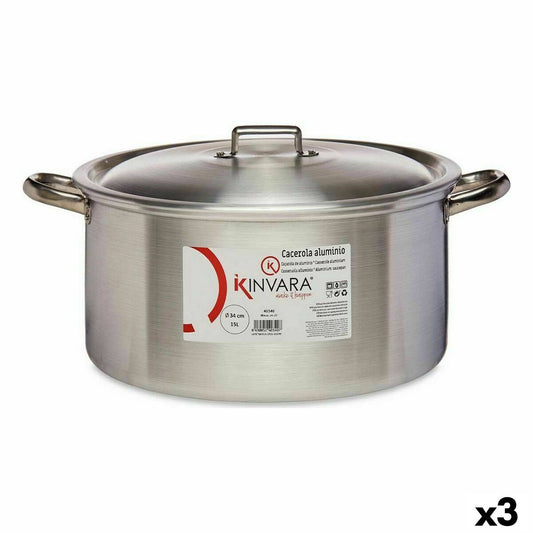 Casserole with lid Silver Aluminium 15 L (3 Units)