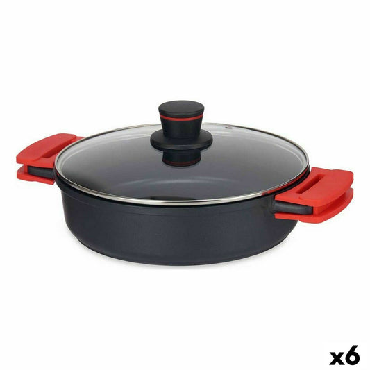 Casserole with lid 28 x 7,5 cm Black Aluminium (6 Units)