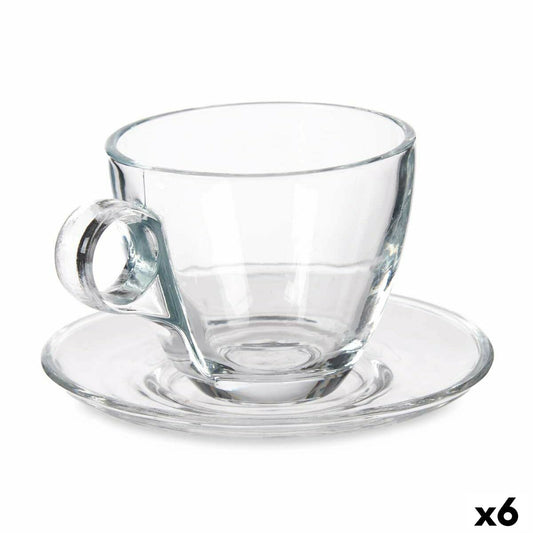 Cup with Plate Transparent Glass 170 ml (6 Units)